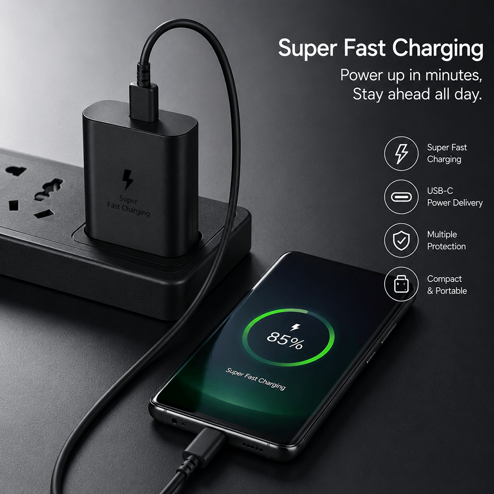 45W Super Fast 2.0 Charging USB-C Power Adapter With Type-C Cable – Samsung Compatible
