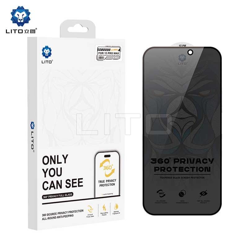 LITO 360° (All-Round) Privacy Tempered Glass for iPhone 15–17 Pro & Pro Max – Full Coverage Screen Protector
